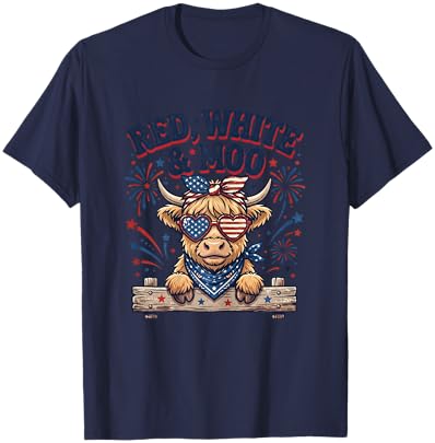 Vintage Cute Red, White and Moo Funny 4th of July T-Shirt - T-Shirt | Navy