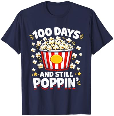 100th Day of School Popcorn 100 Days and Still Poppin Kids T-Shirt - T-Shirt | Navy