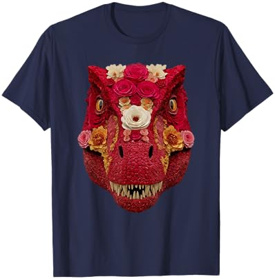 T-rex with Roses Spring Floral Dinosaur for Valentine's Day T-Shirt - T-Shirt | Navy