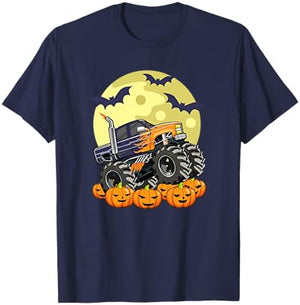 Monster Truck Halloween Jack O Lantern Moon Pumpkin Toddler T-Shirt - T-Shirt | Navy
