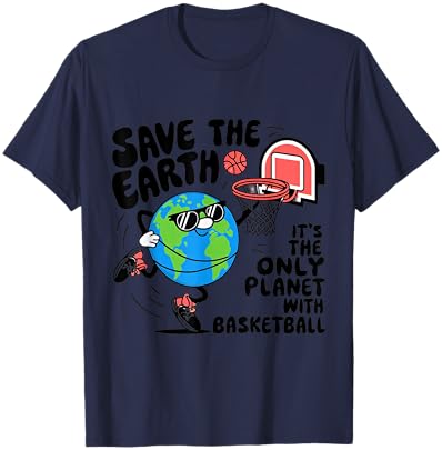 Save Earth Conservation Basketball Player Earth Day Kids T-Shirt - T-Shirt | Navy