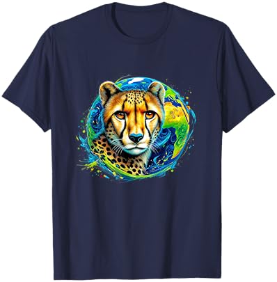 Cheetah Earth Day 2024 Save The Planet Colorful T-Shirt - T-Shirt | Navy