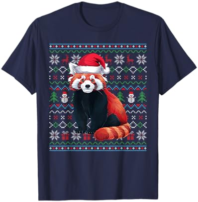 Ugly Red Panda Lovers Xmas Sweater Santa Christmas T-Shirt - T-Shirt | Navy