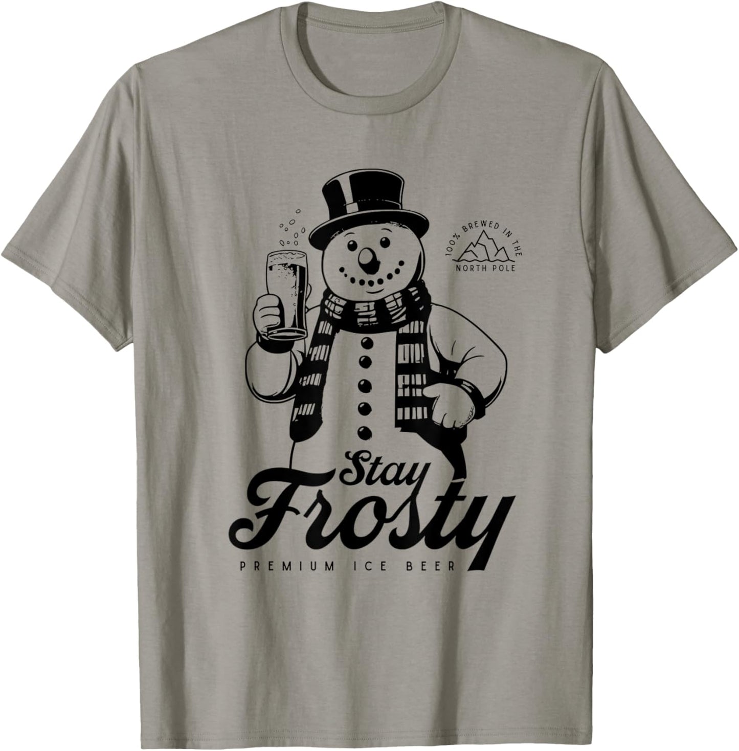 Stay Frosty Premium Ice Beer Funny Snowman Holding Beer T-Shirt - T-Shirt | Sand