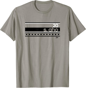Sebastian Aho - Name Number Stripe - Carolina Hockey T-Shirt - T-Shirt | Sand