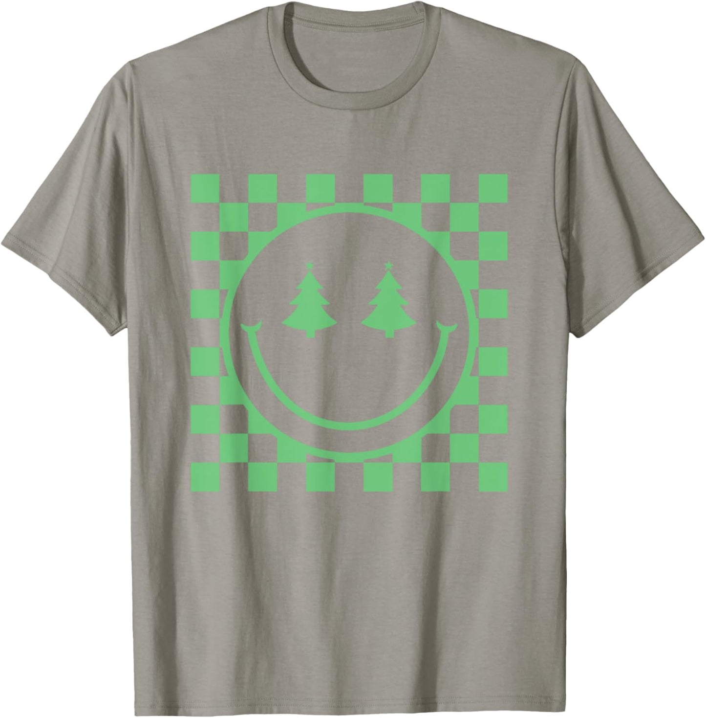 Retro Christmas Smile Face Shirt Checkered Pattern Winter T-Shirt - T-Shirt | Sand