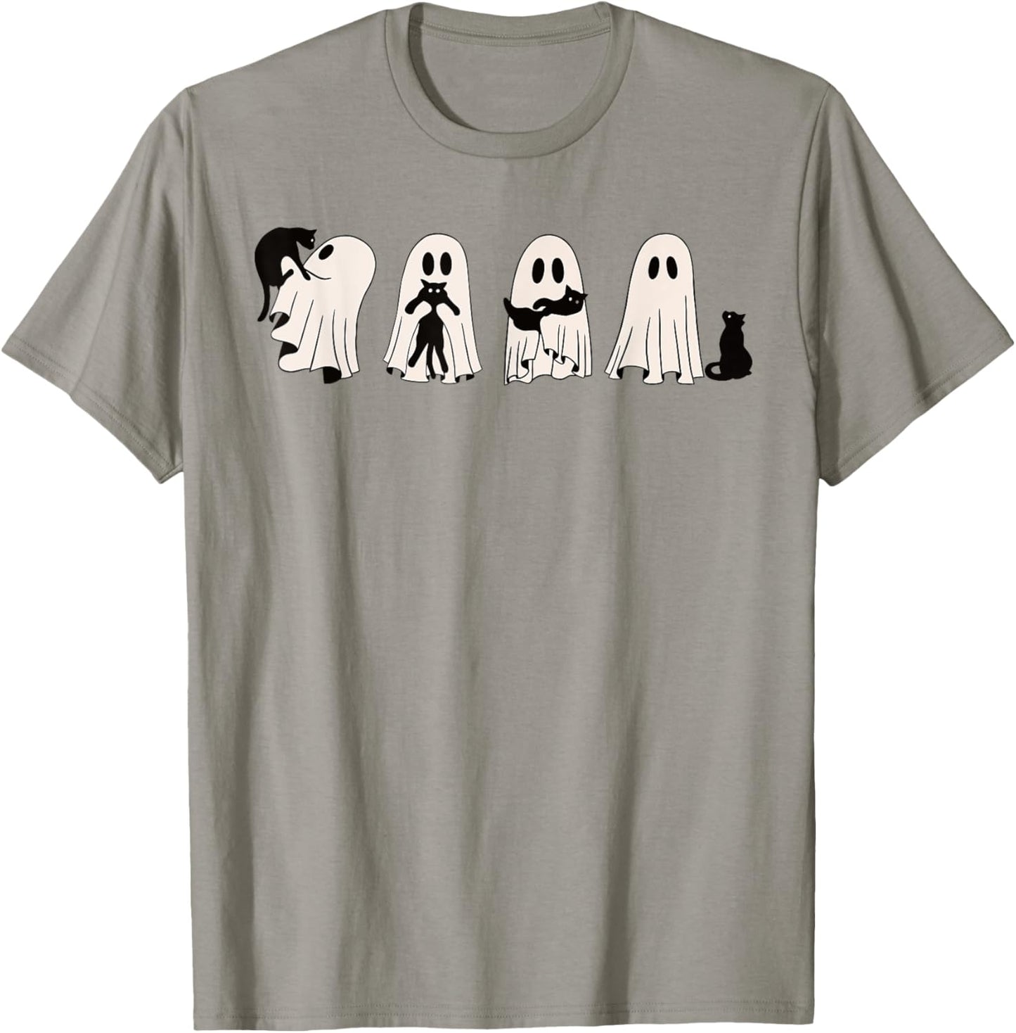Funny Ghost Black Cat Spooky Season Trick Or Treat Halloween T-Shirt - T-Shirt | Sand