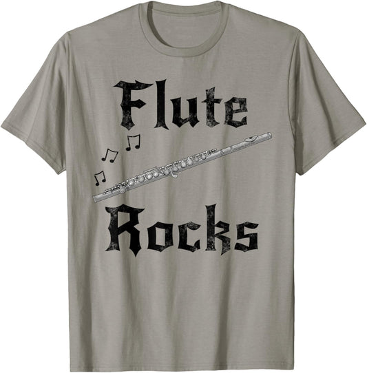 Flute Rocks, Flutist Woodwind Player Folk Musician Goth T-Shirt - T-Shirt | Sand