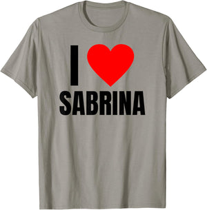 Personalised Name I Love Sabrina Heart Shaped T-Shirt - T-Shirt | Sand