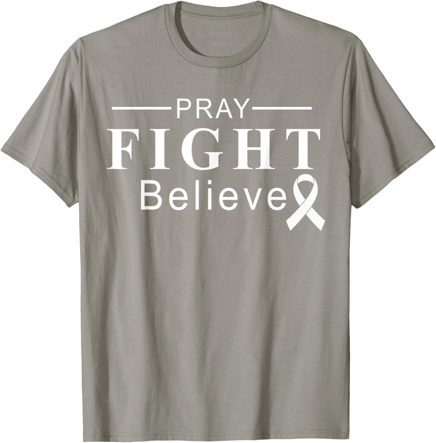 Pray Fight Believe Cancer Awareness Support Team Ribbon T-Shirt - T-Shirt | Sand