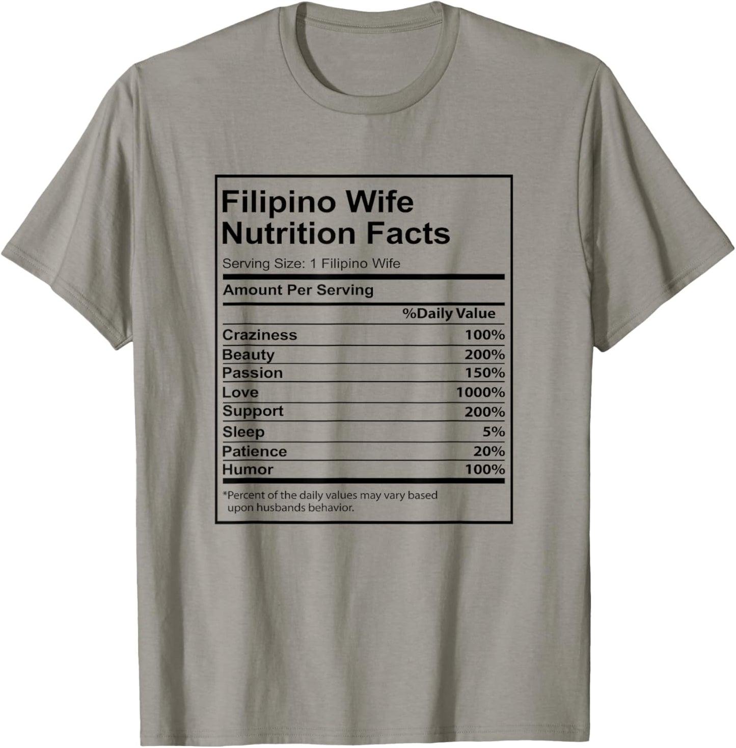 Filipino Wife Nutrition Facts Funny for Filipino Women T-Shirt - T-Shirt | Sand