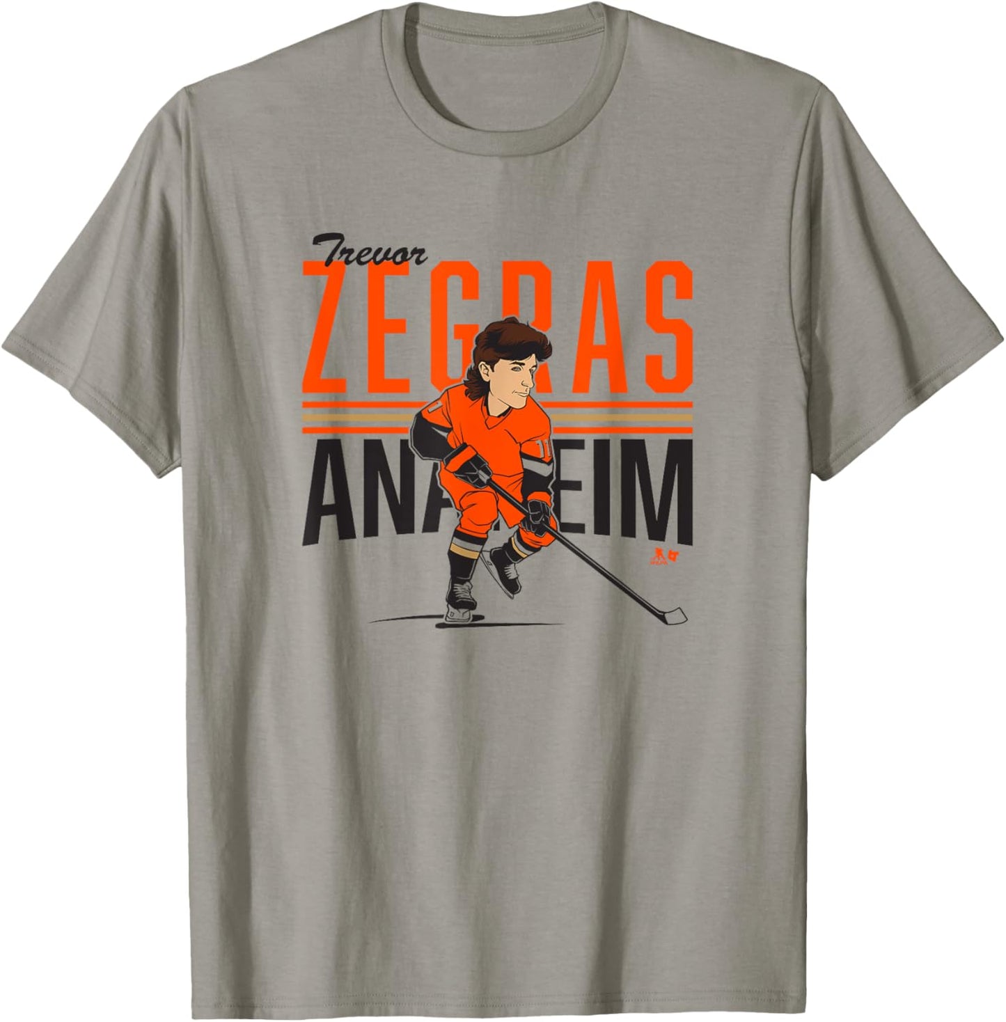 Trevor Zegras: Center Ice Caricature - Anaheim Hockey T-Shirt - T-Shirt | Sand
