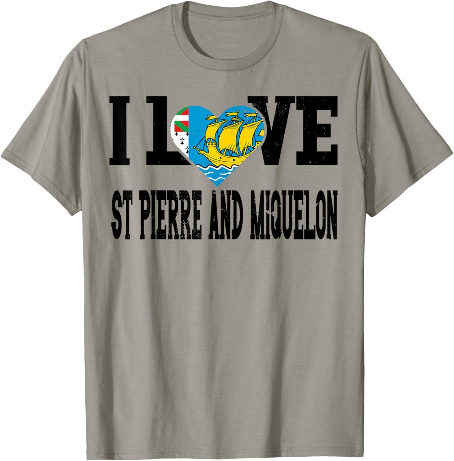 I Love St Pierre and Miquelon Flag Proud Sports Souvenir T-Shirt - T-Shirt | Sand