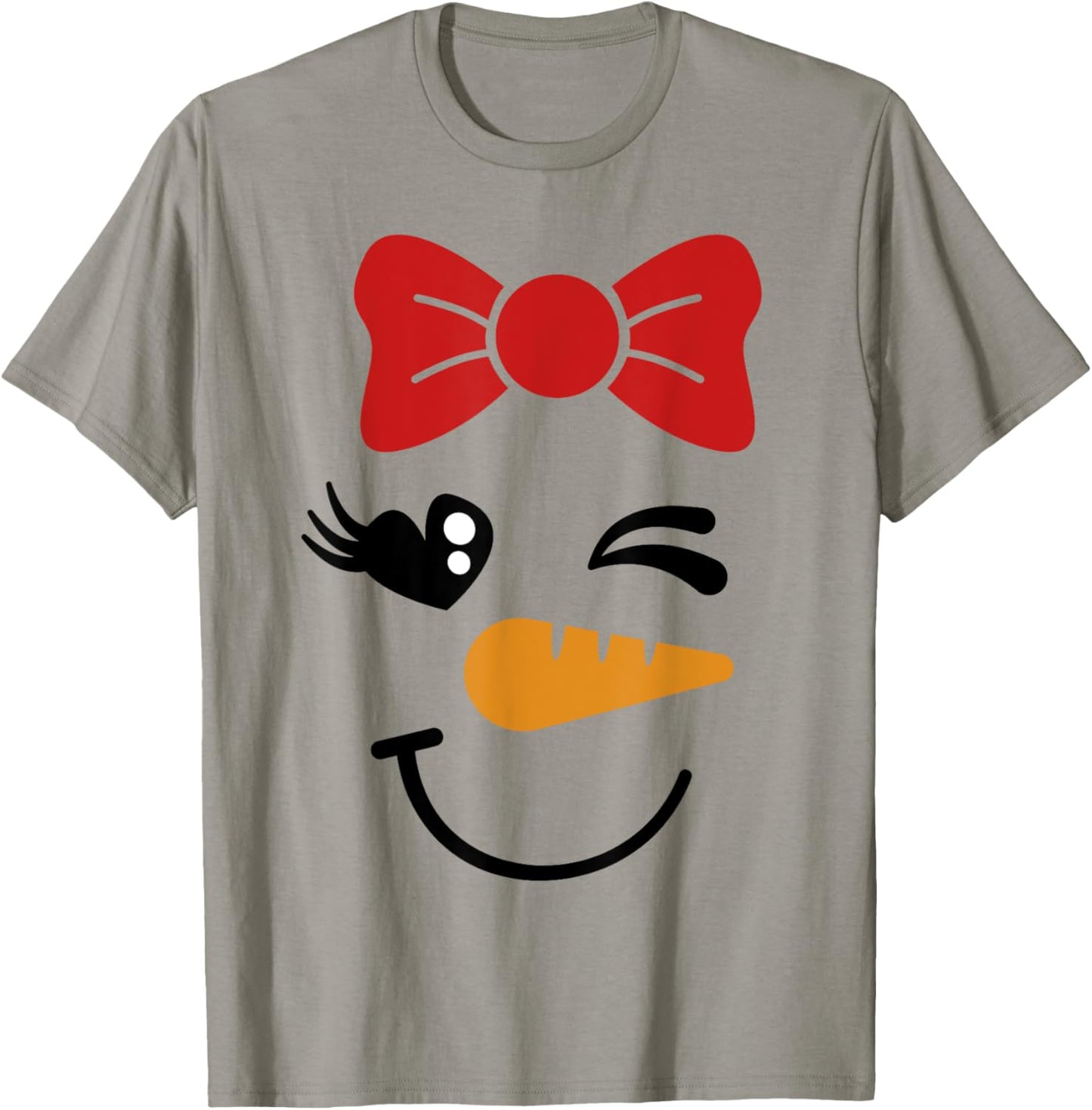 Pink Bow Snowman For Girls Cute Snowgirl Face Christmas T-Shirt - T-Shirt | Sand