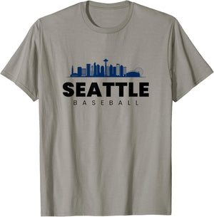 Seattle Baseball Vintage City Skyline Minimal Baseball Lover T-Shirt - T-Shirt | Sand