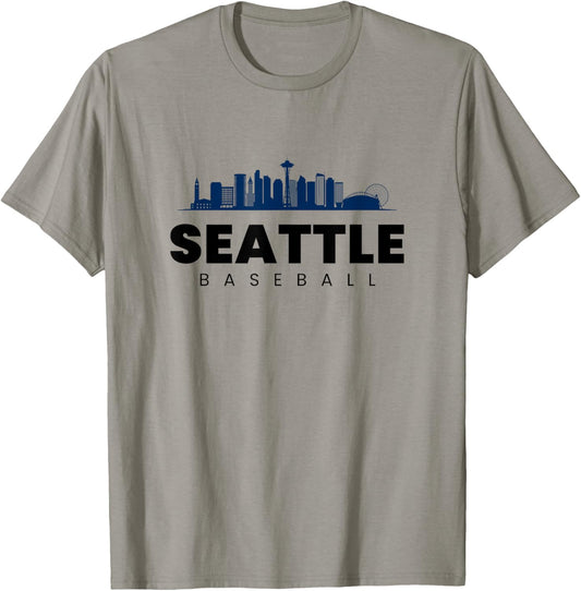 Seattle Baseball Vintage City Skyline Minimal Baseball Lover T-Shirt - T-Shirt | Sand