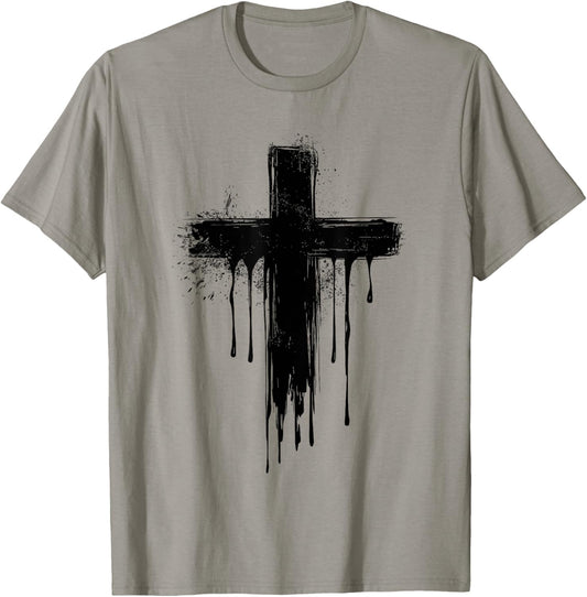 Christian Dripping Cross T-Shirt - T-Shirt | Sand