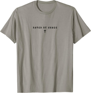 Saved By Grace Subtle Christian Minimal Religious Faith T-Shirt - T-Shirt | Sand