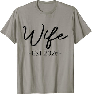 Wife Est 2026 Just Married Honeymoon Hubby Wedding Couple T-Shirt - T-Shirt | Sand