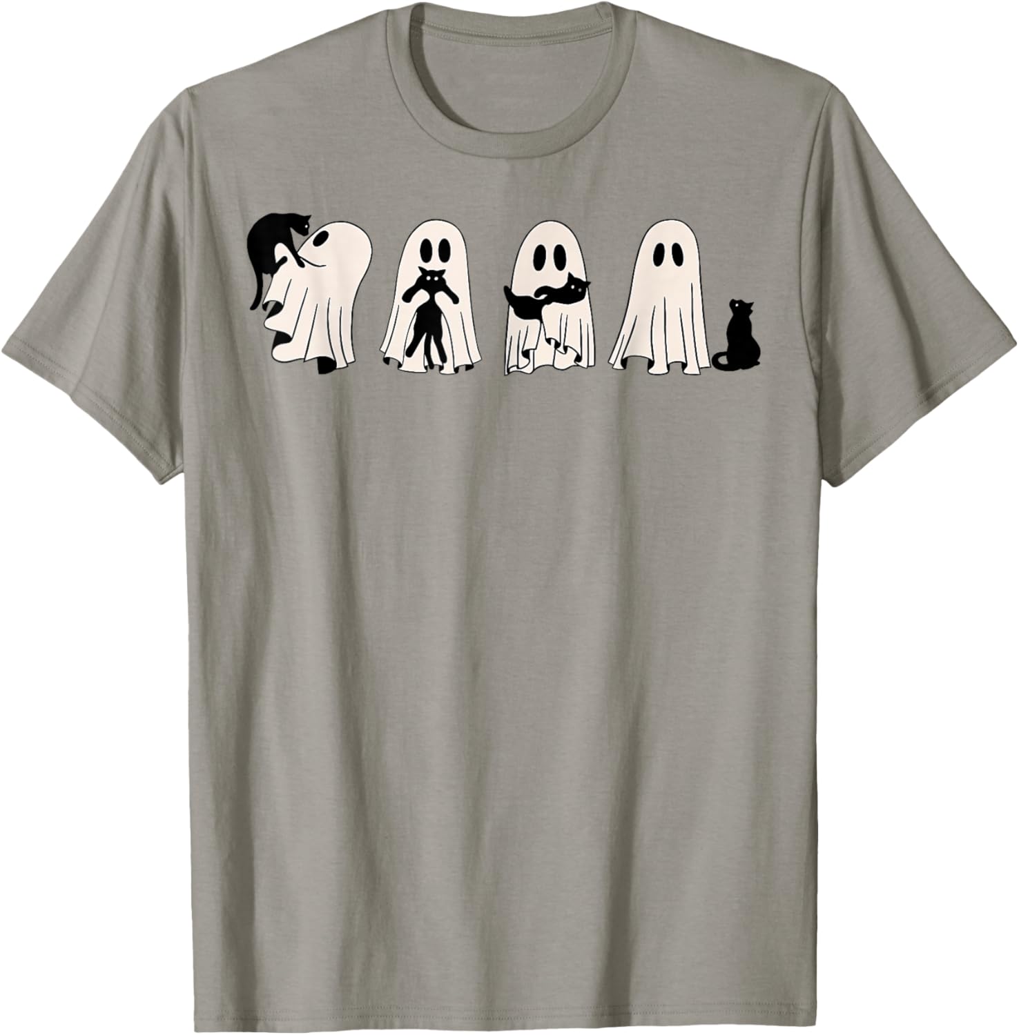 Ghost And Black Cat, Cute Ghost Holding Cat T-Shirt - T-Shirt | Sand