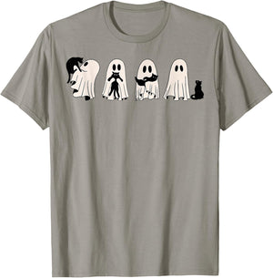 Ghost And Black Cat, Cute Ghost Holding Cat T-Shirt - T-Shirt | Sand