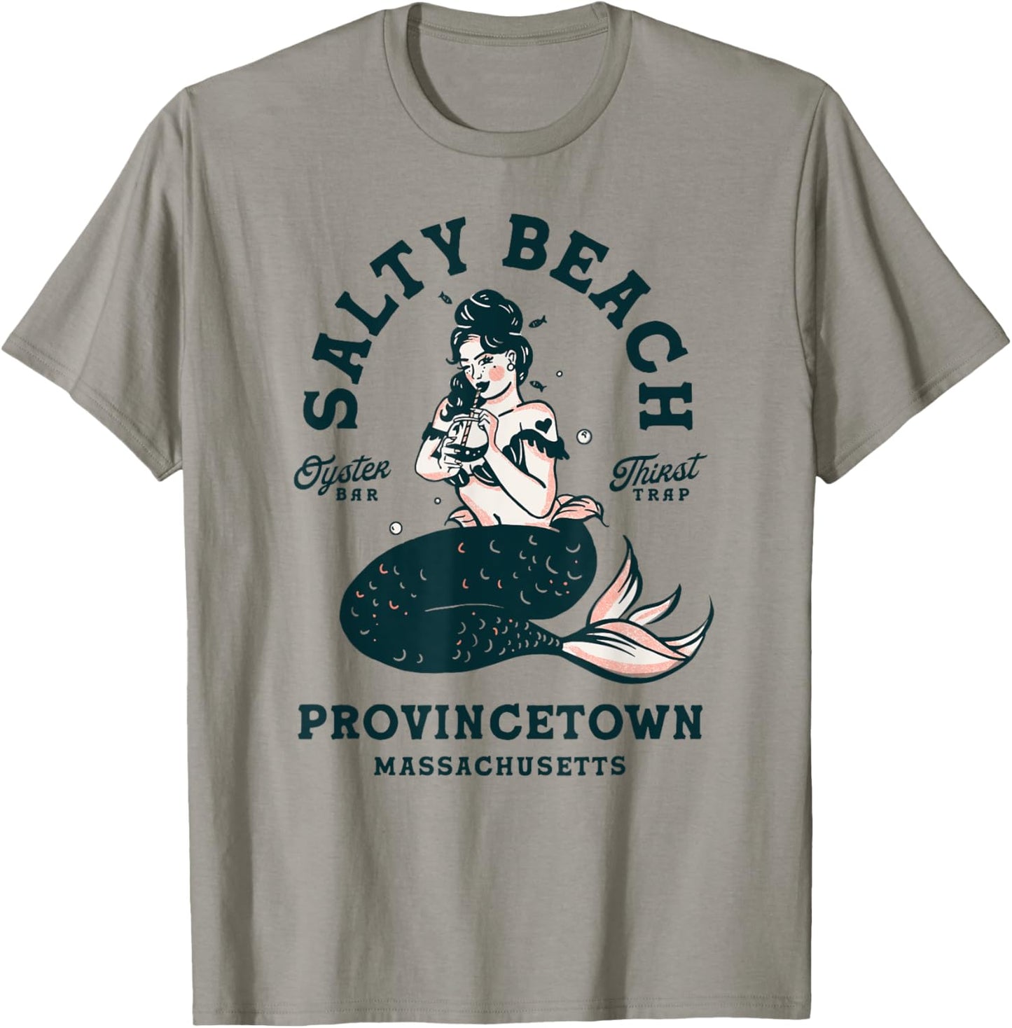 Provincetown Cape Cod Salty Beach Seafood Oyster Bar Mermaid T-Shirt - T-Shirt | Sand