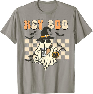 Funny Hey-Boo Shirt Toddler Boy Men Halloween Ghost Coffee T-Shirt - T-Shirt | Sand