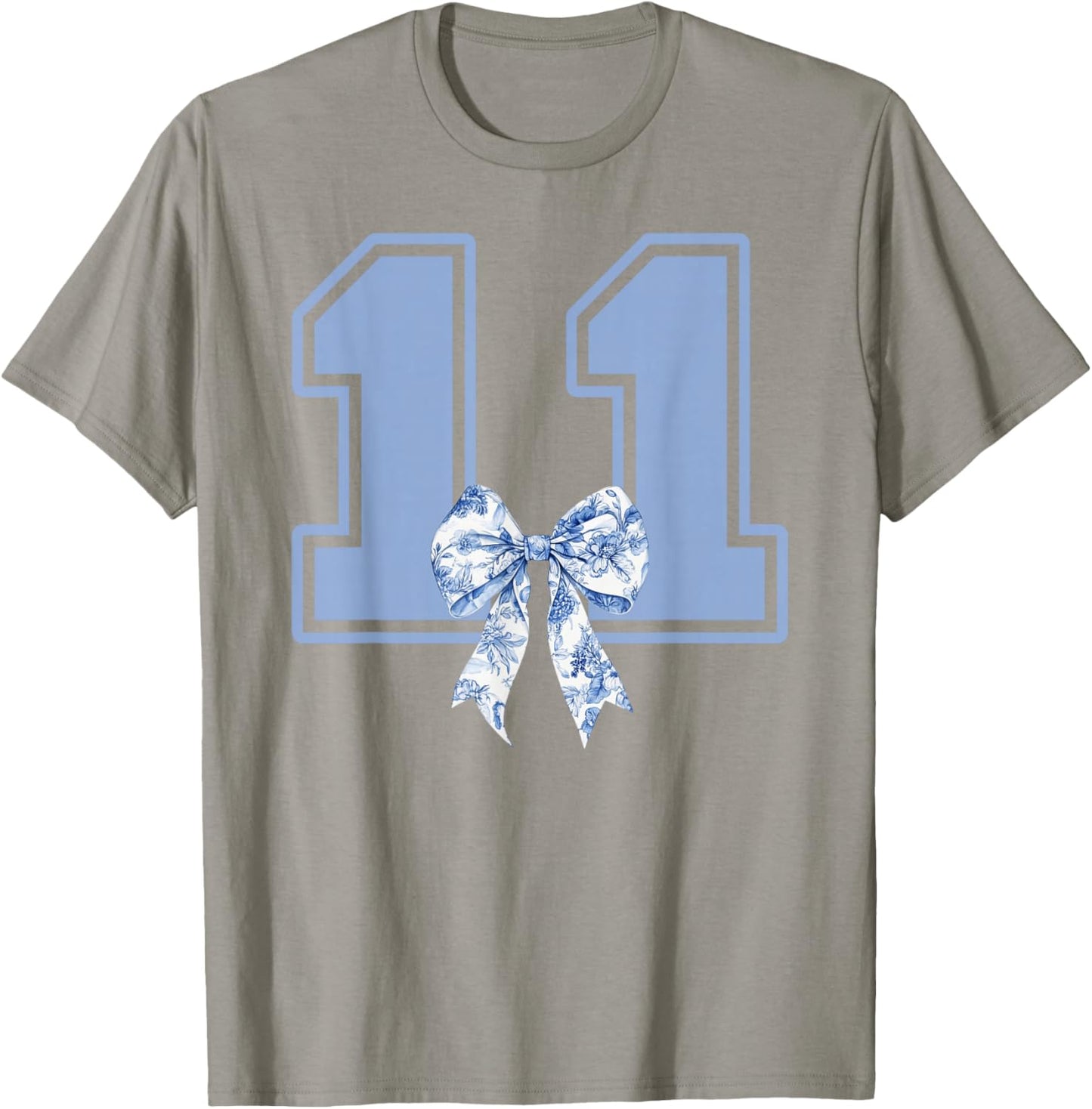 11th Birthday Girl Coquette Toile Blue Bow 11 Year Old Girl T-Shirt - T-Shirt | Sand
