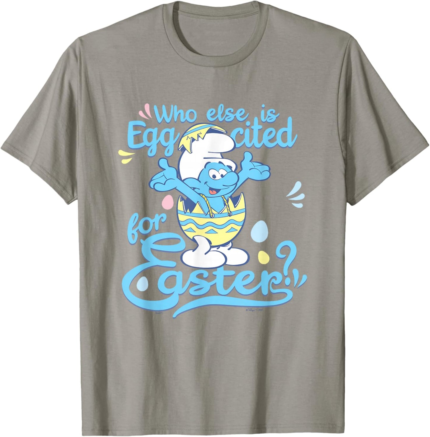 The Smurfs Who Else Is Eggcited For Easter? Big Chest Poster T-Shirt - T-Shirt | Sand