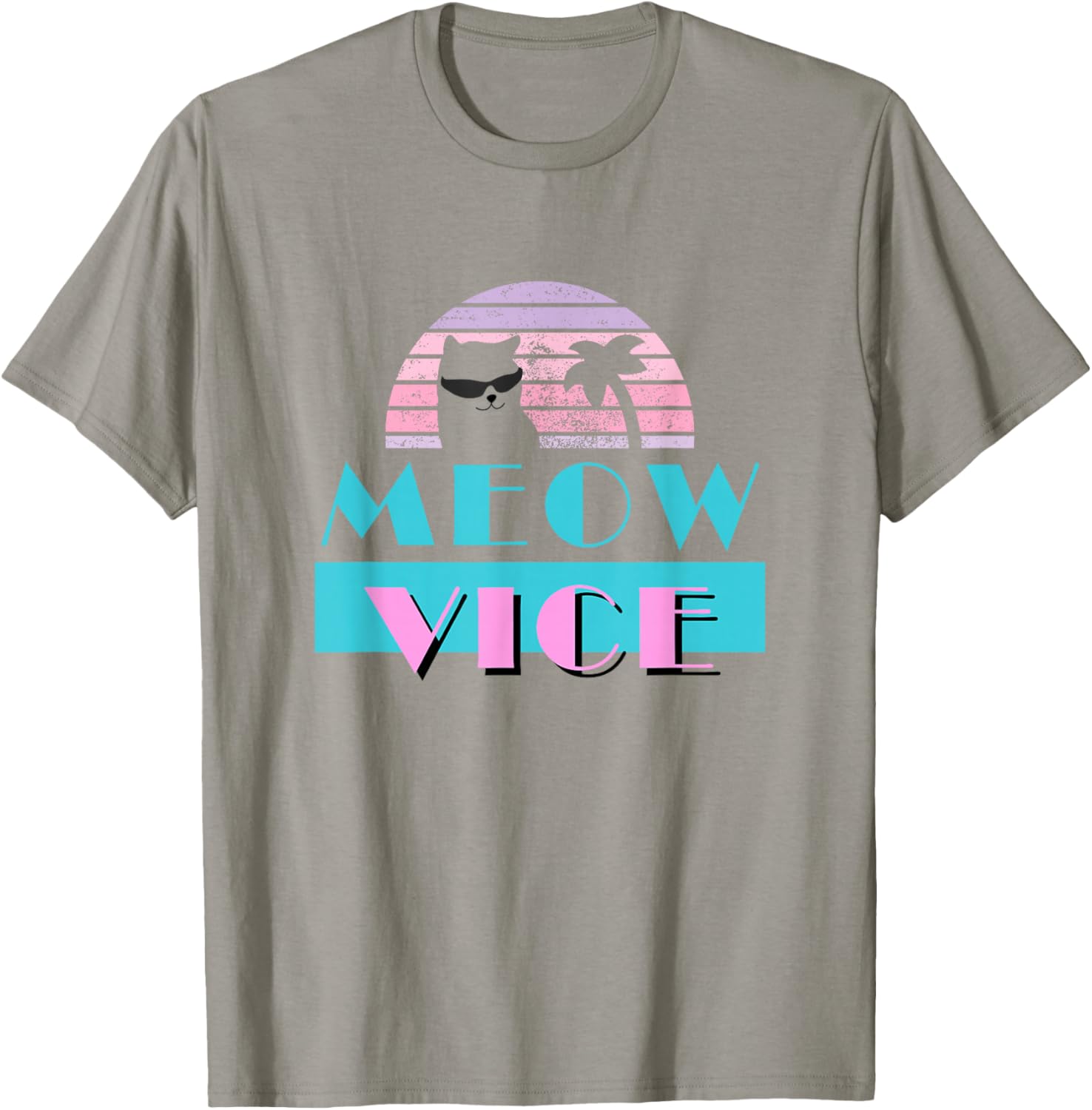 Meow Vice | Retro MIAU Mitze Cat kKtten Miami Felines T-Shirt - T-Shirt | Sand