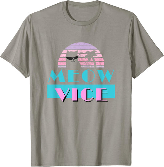 Meow Vice | Retro MIAU Mitze Cat kKtten Miami Felines T-Shirt - T-Shirt | Sand