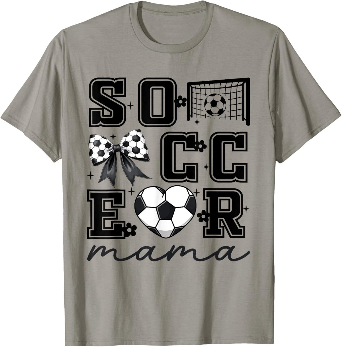 Soccer Mama Coquette Bow Funny Soccer Cheer Mama T-Shirt - T-Shirt | Sand