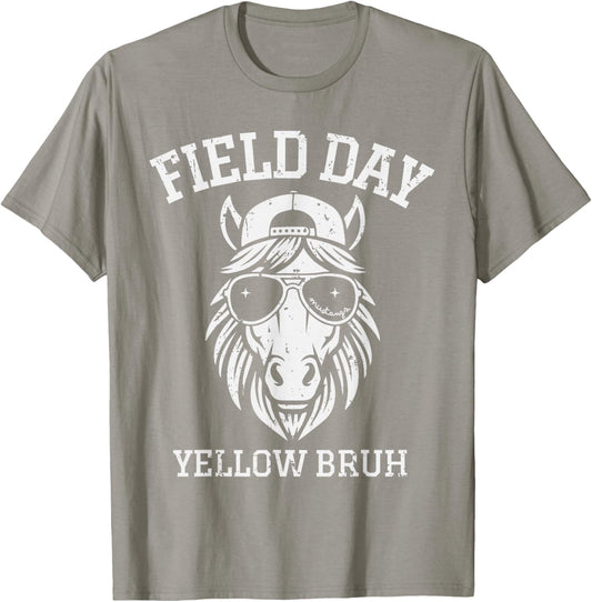 Mustang Field Day Yellow Bruh Gen Alpha Teacher Kid Boy Girl T-Shirt - T-Shirt | Sand