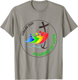 Catholic Jubilee 2025 Stained Glass Pilgrims Of Hope T-Shirt - T-Shirt | Sand