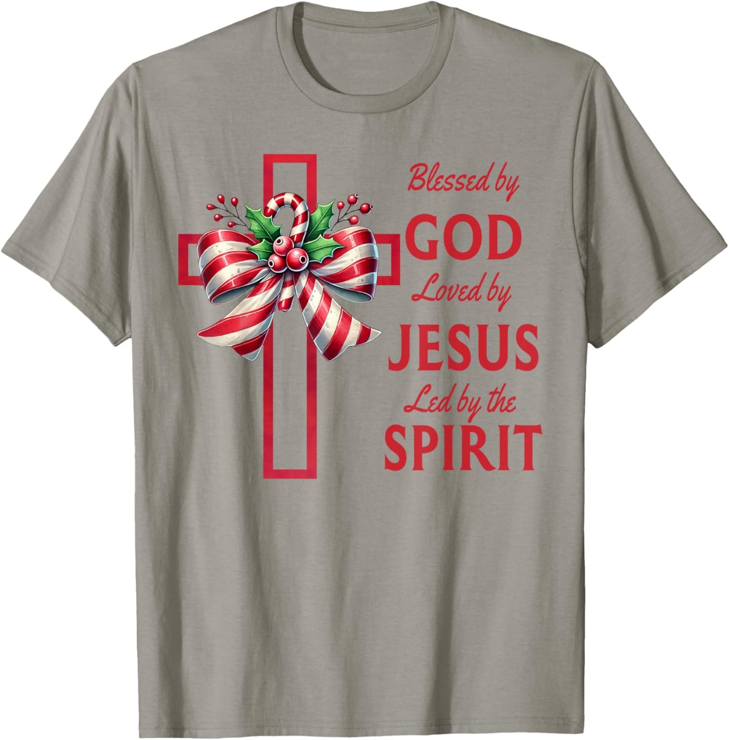 Blessed By God Loved By Jesus Beautiful Candy Cane Cross T-Shirt - T-Shirt | Sand