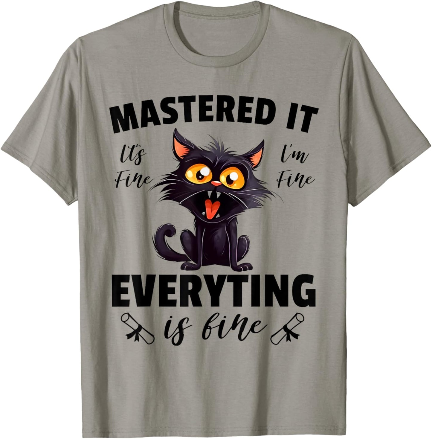 Cat Im Fine Mastered It Funny Master Degree Graduation 2024 Men Women Kids T-Shirt - T-Shirt | Sand