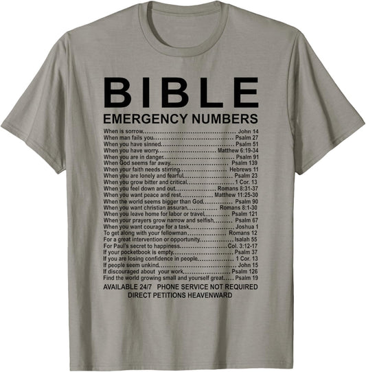 Bible Emergency Numbers T-Shirt - T-Shirt | Sand