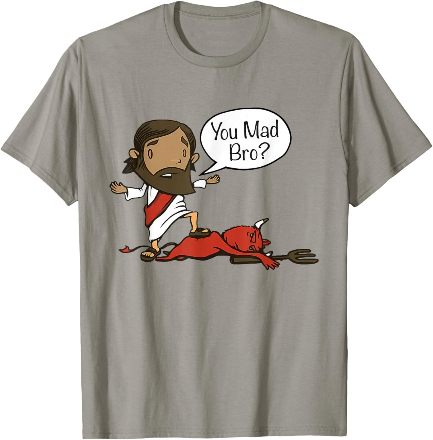 You Mad Bro - Funny Christian Jesus and Devil T-Shirt - T-Shirt | Sand