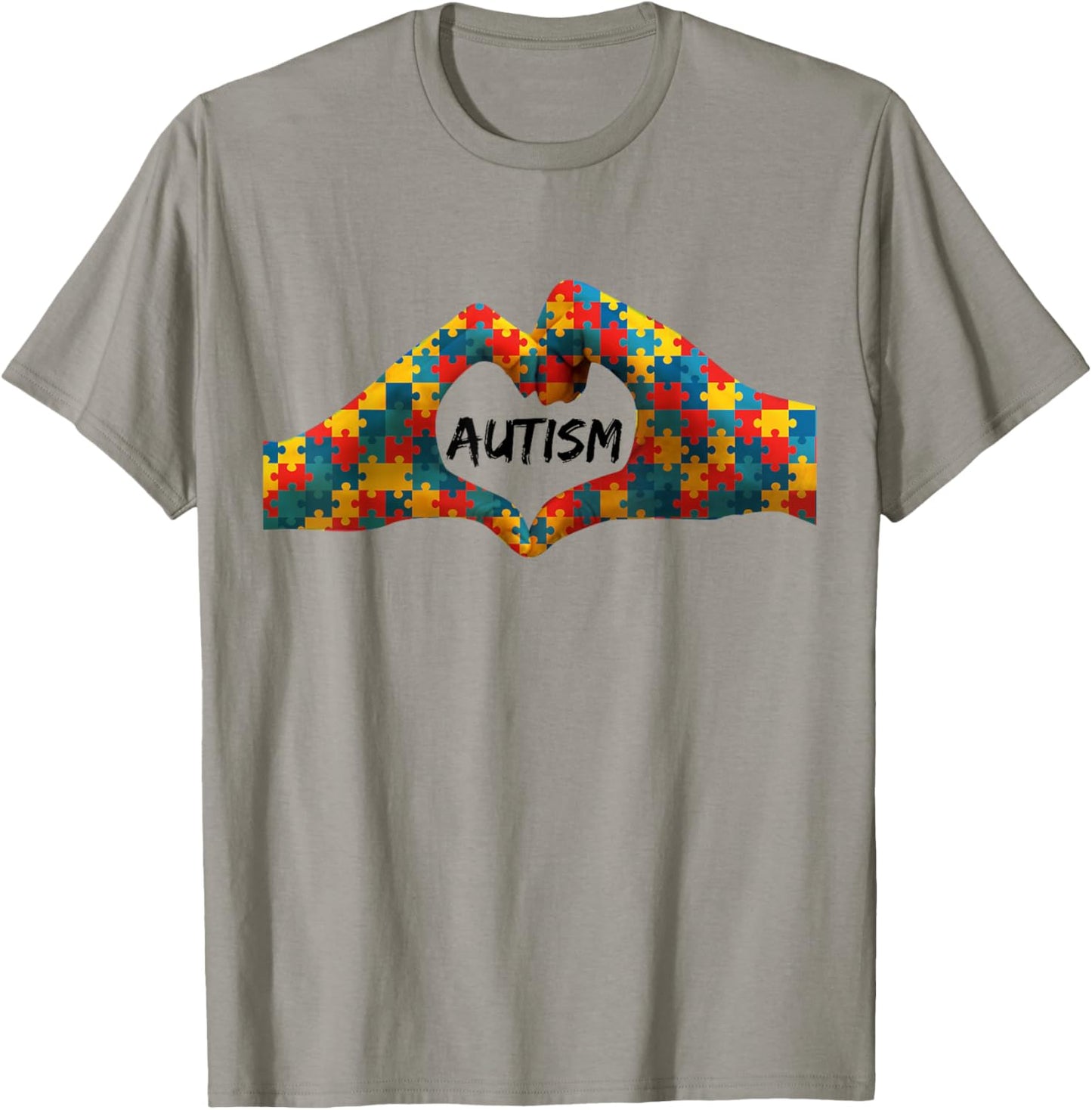Autism Awareness Hands For Heart Puzzle Pieces T-Shirt - T-Shirt | Sand