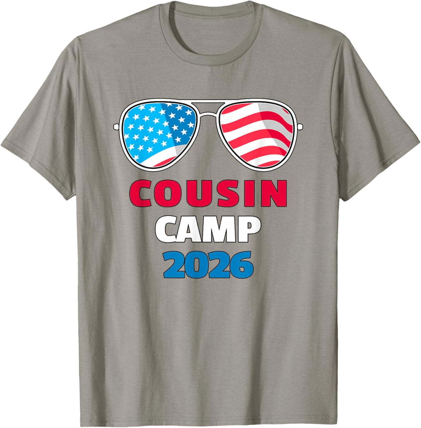 USA Cousin Camp 2026 Patriotic Sunglasses 4th of July T-Shirt - T-Shirt | Sand