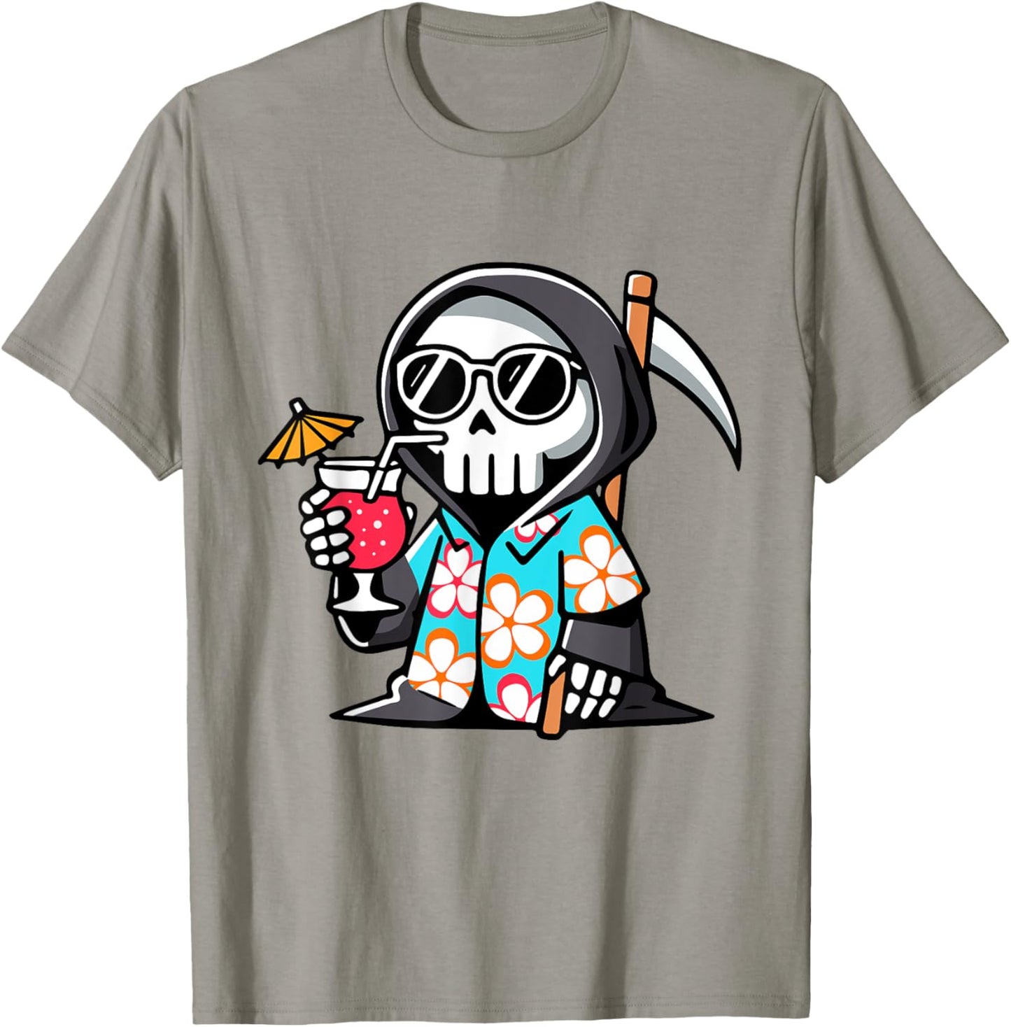 Funny Grim Reaper Hawaiian Summerween Summer Halloween T-Shirt - T-Shirt | Sand