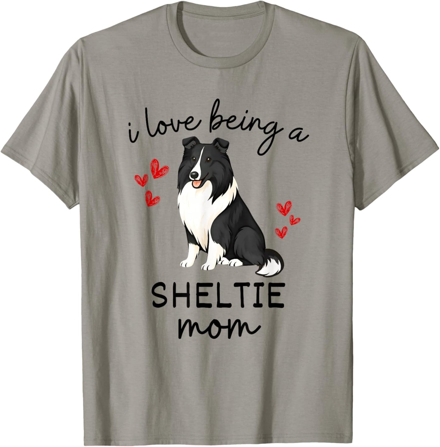 I Love Being a Sheltie Mom Bi Black and White Sheltie Mom T-Shirt - T-Shirt | Sand
