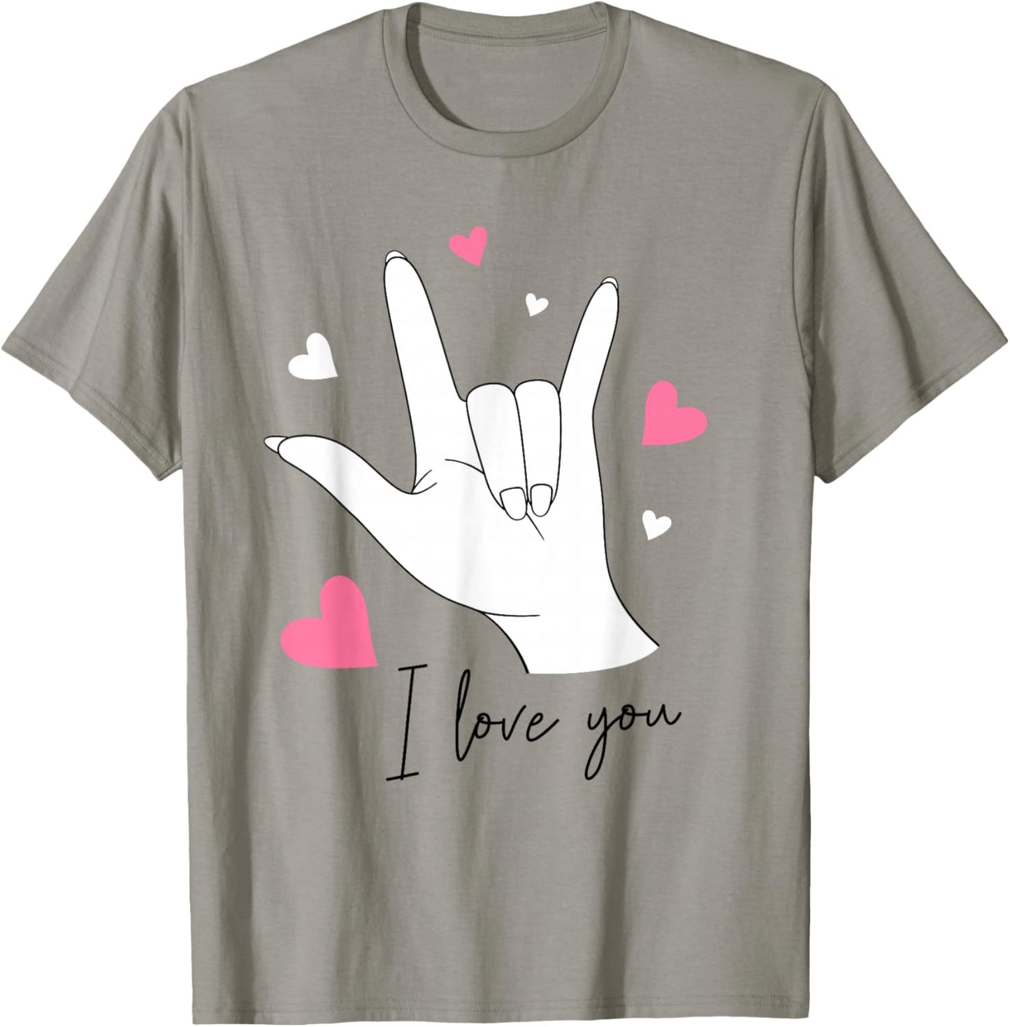Funny Valentines Day I Love You Hand Sign Language ASL Heart T-Shirt - T-Shirt | Sand