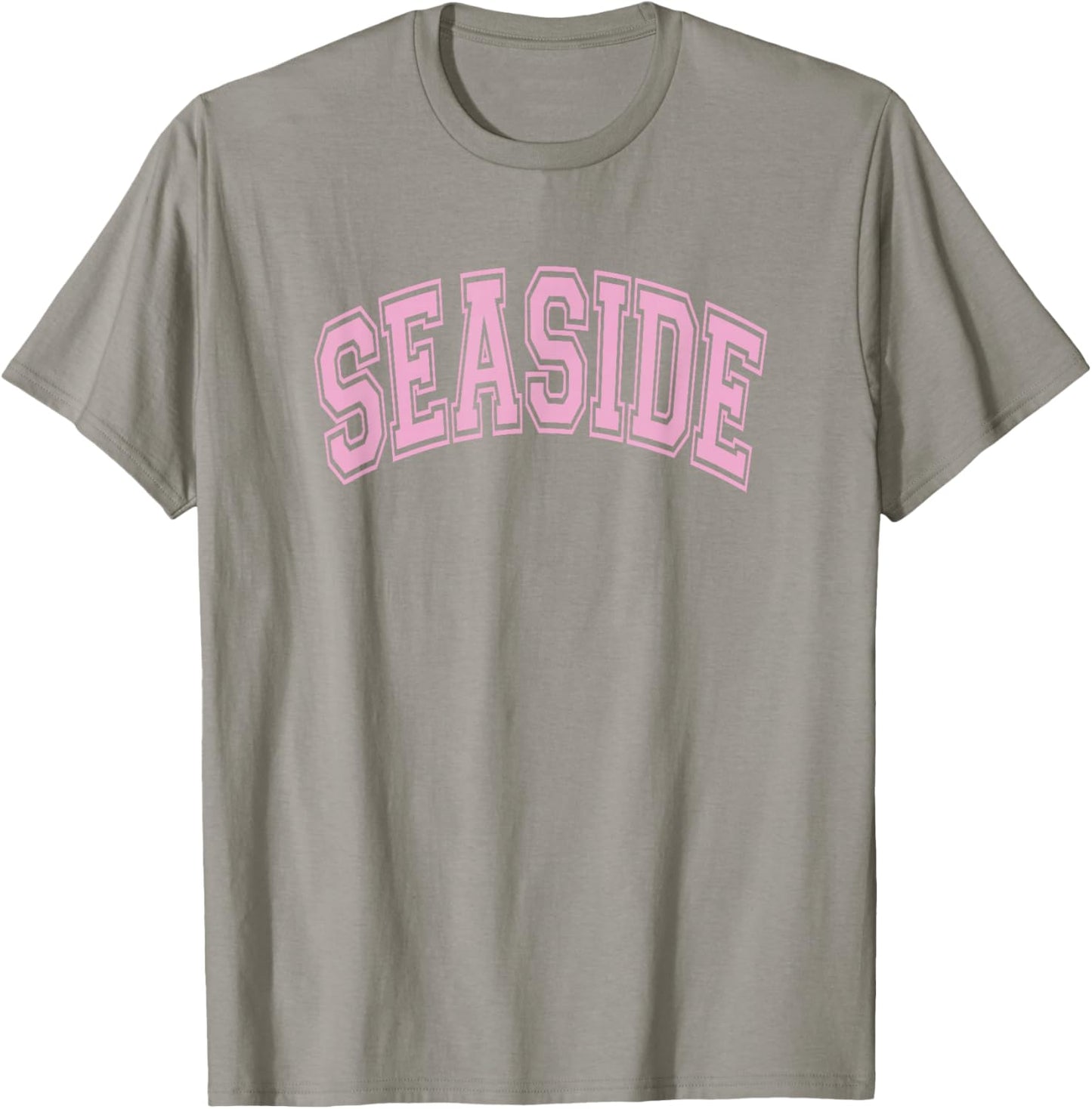 Seaside Arched Style Text White with Pink Print T-Shirt - T-Shirt | Sand