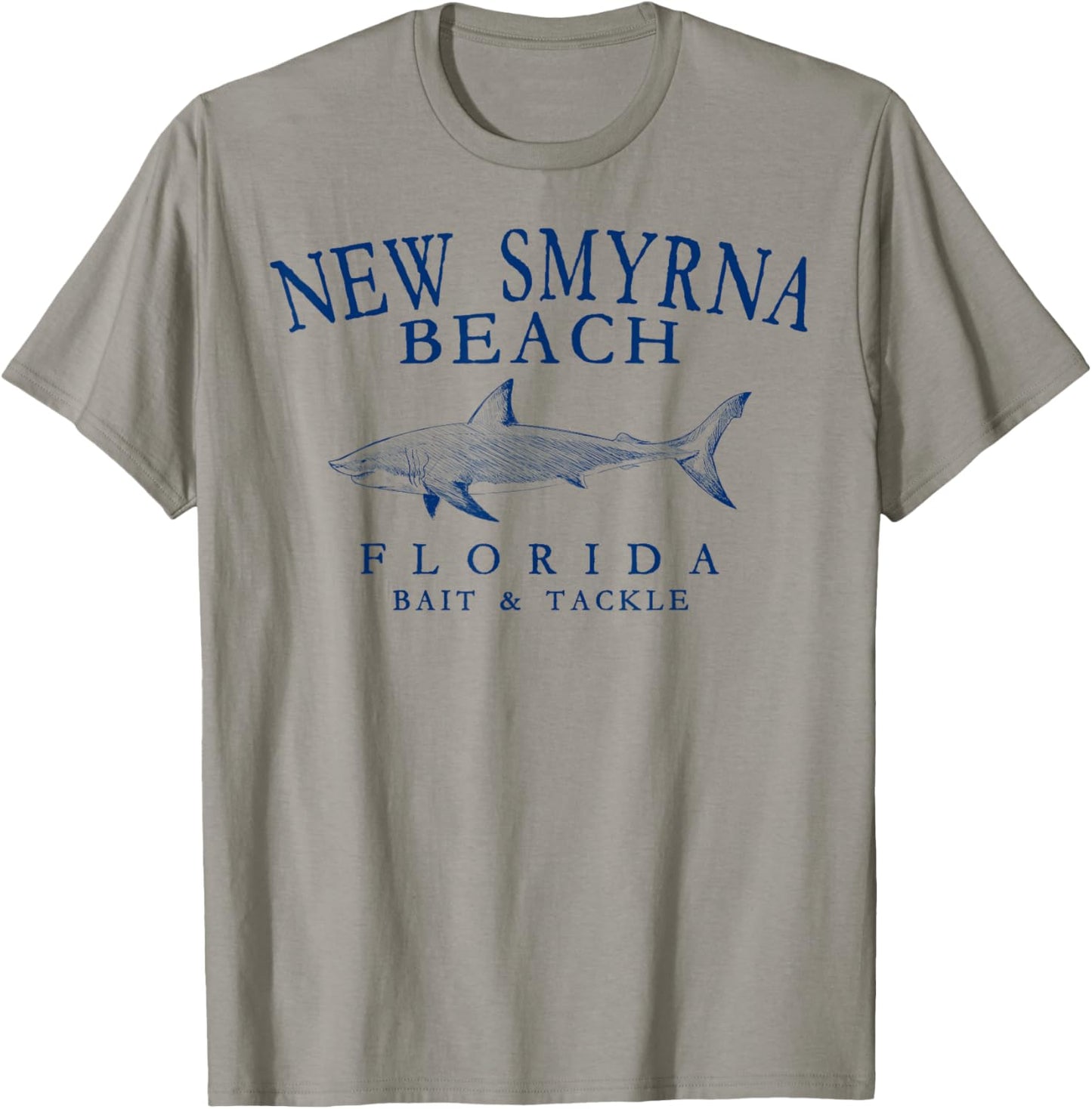 New Smyrna Beach Florida Shark Arched Navy Blue Letters T-Shirt - T-Shirt | Sand