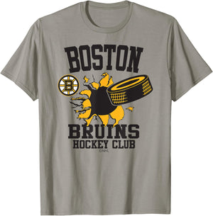 Boston Bruins Hockey Puck Burst Gray Officially Licensed T-Shirt - T-Shirt | Sand