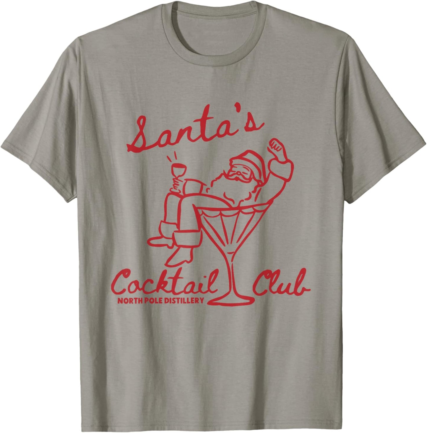 Santa's Cocktail Club North Pole Distillery T-Shirt - T-Shirt | Sand