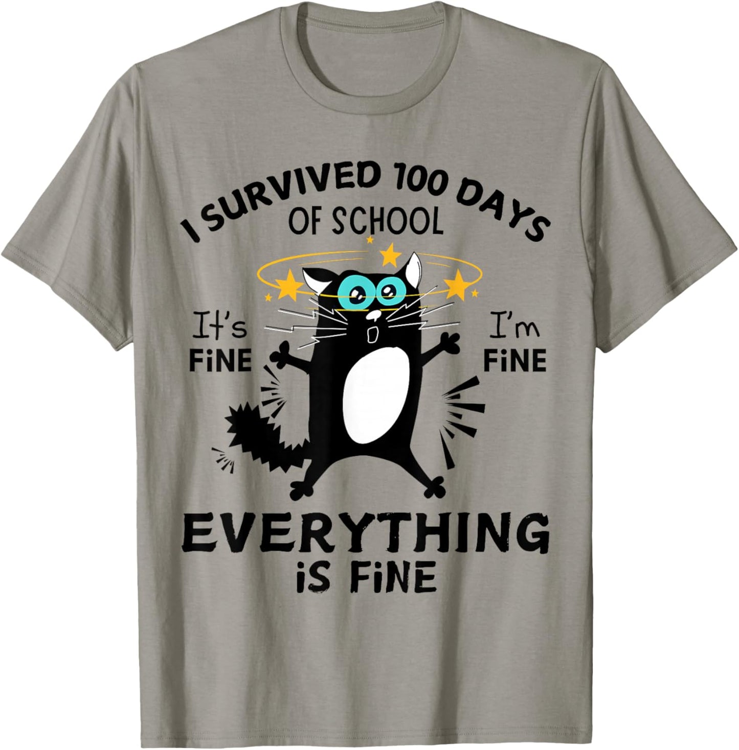 Funny Cat I Survived 100 Days Of School T-Shirt - T-Shirt | Sand