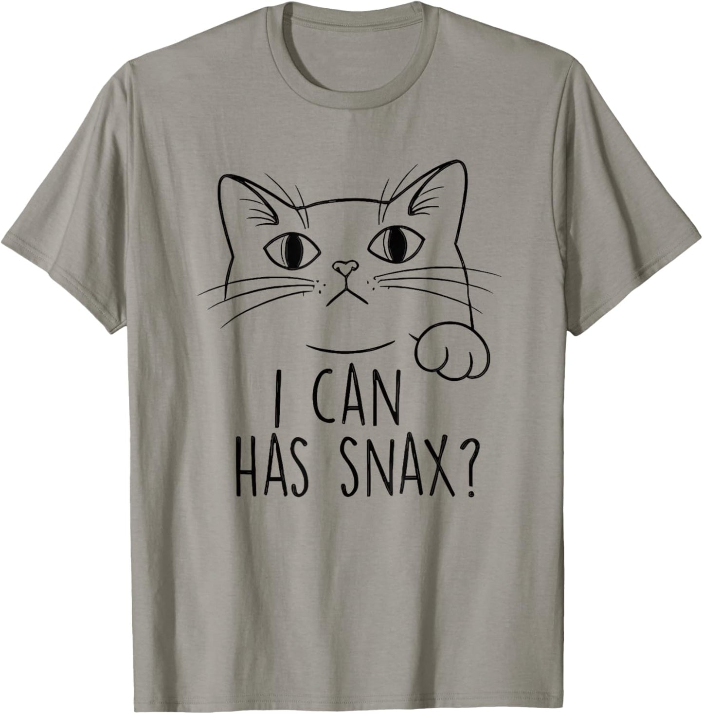 Funny Cat Lover Humor for Cat Mom I Can Has Snacks T-Shirt - T-Shirt | Sand