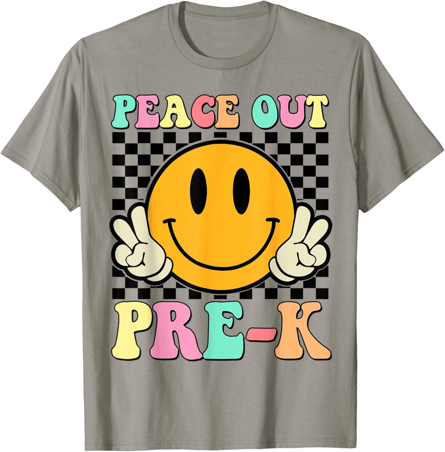 Peace Out Pre-K Retro Smile Teacher Kids Last Day Of School T-Shirt - T-Shirt | Sand